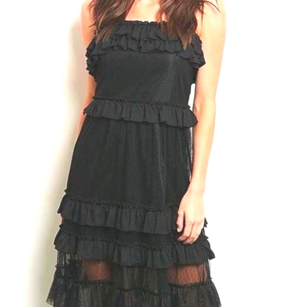 RUFFLE DETAIL TIERED LAYERED MESH MAXI DRESS